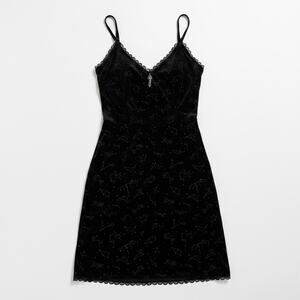 Cosmic Aura Black Velvet Constellation Mini Dress XL Astrology Celestial Witchy